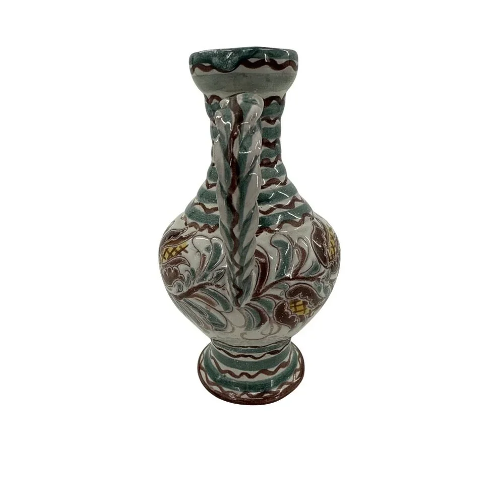 Handcrafted Ceramic Pitcher Vase‎ Handle Swirl Patterns American zone of Germany